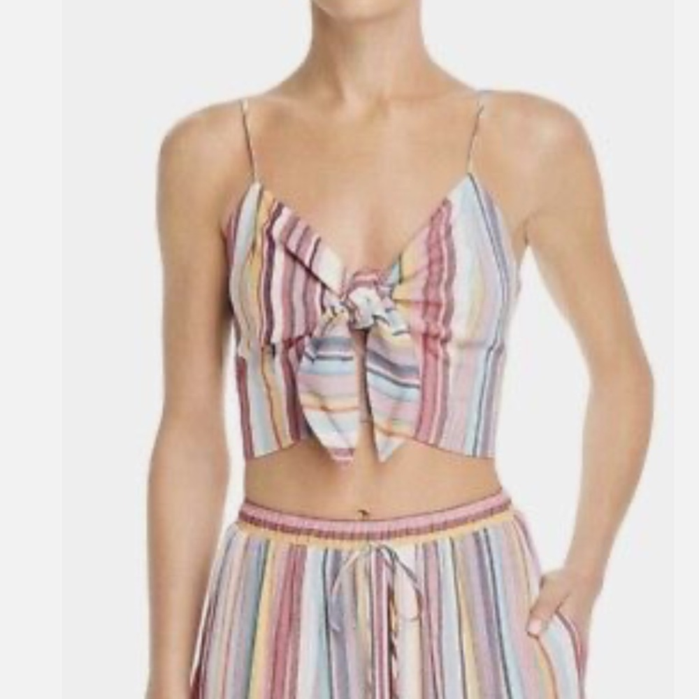 AQUA Striped Multi Color Tie Front Crop Top